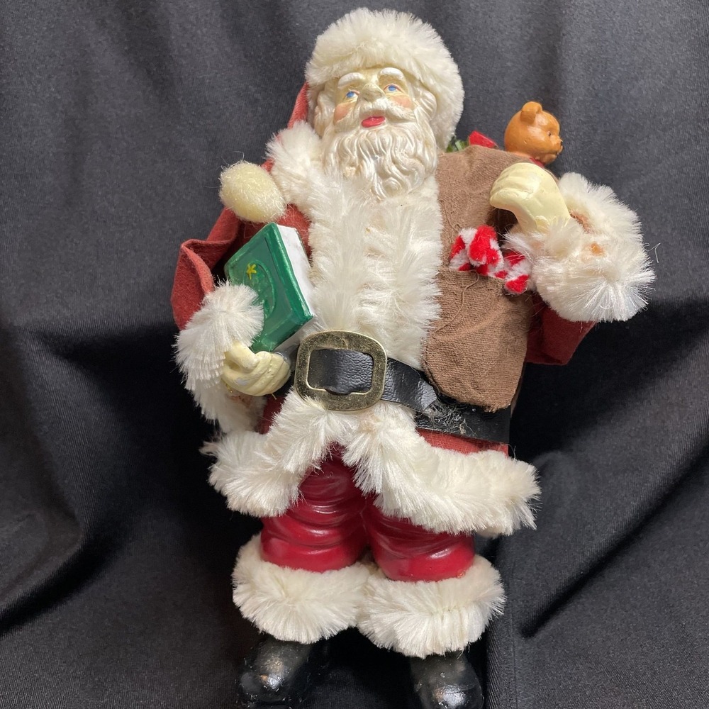 Vintage Santa Claus Figure Plastic Face & Fabric Suit Christmas Decoration 7"